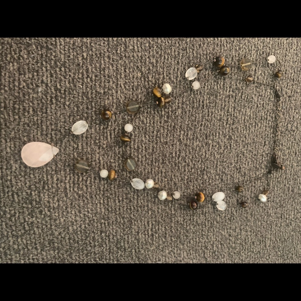 Pale pink and brown bead necklace